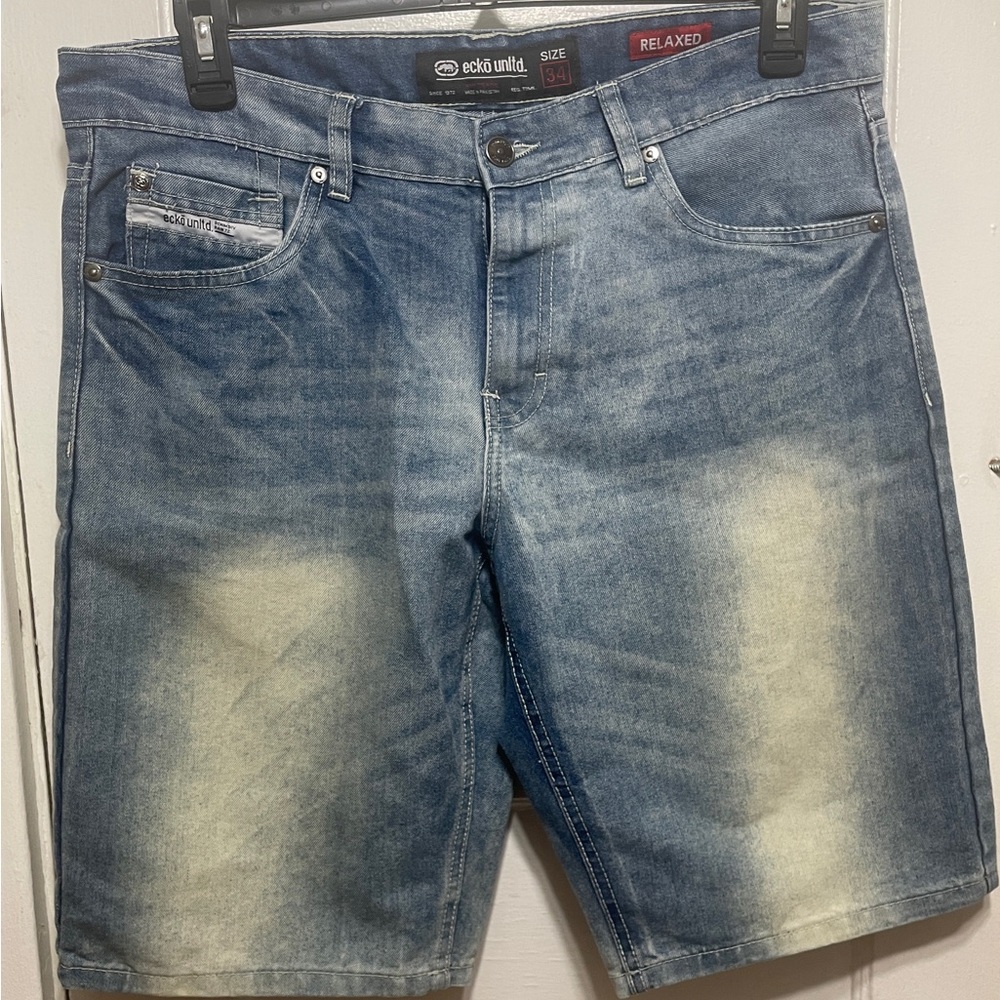 Ecko Unlimited Blue Jean Shorts with Vintage Distressing